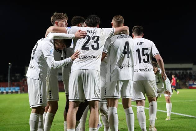 October 2, 2026, Soccer, Men s, Bavarian Regional League, 2026–2027 Season, Matchday 12: SpVgg Unterhaching vs. FC Schweinfurt 05; Schweinfurt celebrates a 1–0 victory over Unterhaching at Uhlsport Park in Unterhaching, Bavaria, Germany
