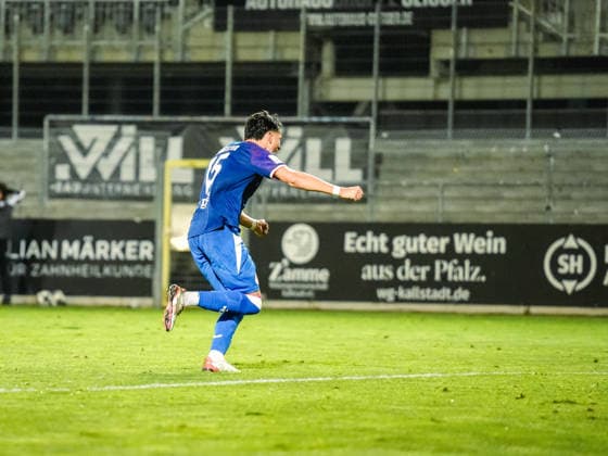October 2, 2026, xwppx, Regionalliga Southwest Soccer, SV Sandhausen vs. 1. FC Kaiserslautern II: Dion Hofmeister of 1. FC Kaiserslautern II celebrates after the 1-1 draw on a penalty kick