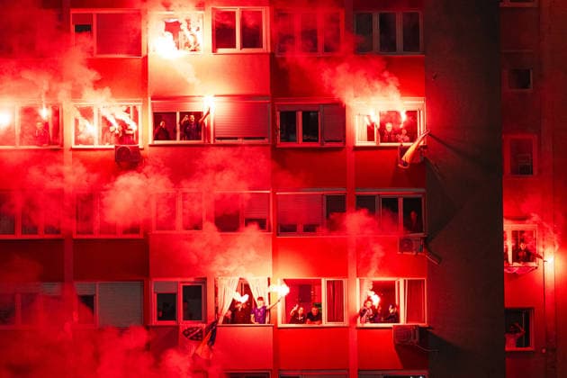 261002 Fans of Bosnia and Herzegovina with pyrotechnics during the Nations League soccer match between Bosnia and Herzegovina and Sweden on October 2, 2026 in Zenica. Photo by Ludvig Thunman. BILDBYRAN code LT LT0823 soccer football fotball Nations League UEFA Nations League Bosnia and Herzegovina Sweden Sweden A BBENG audience  Copyright: LUDVIGxTHUNMAN BB261002LT083