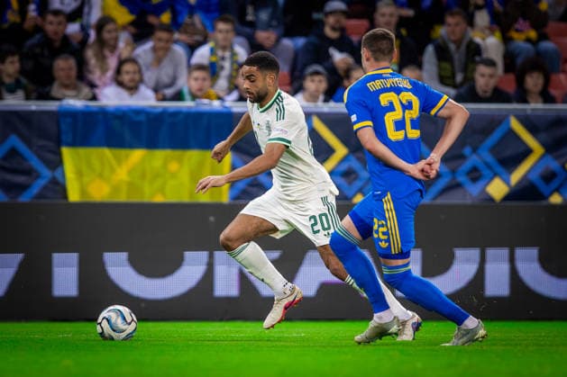 UKRAINE - NORTHERN IRELAND Brodie Spencer of Northern Ireland and Oxford United and Mykola Matviyenko of Ukraine and Shakhtar Donetsk during UEFA Nations League - League B - Group B2 - Matchday 3 - football match between Ukraine and Northern Ireland. Anton Malatinsky Stadium, City Arena, Trnava, Slovakia, October 02, 2026. Photo by Branislav Racko Copyright: xx 080A8698