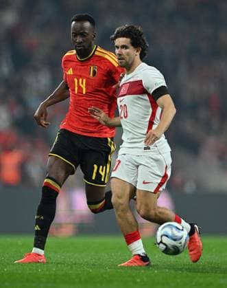 Turkiye v Belgium - UEFA Nations League LIEGE, BELGIUM - OCTOBER 2: Ferdi Kadioglu (20) of Turkiye in action against Dodi Lukebakio (14) of Belgium during the UEFA Nations League A Group 1 match between Belgium and Turkiye at the Stade Maurice Dufrasne in Liege, Belgium, on October 2, 2026. Mustafa Yalcin Anadolu Liege Belgium. Editorial use only. Please get in touch for any other usage.  Copyright: x2026xAnadoluxMustafaxYalcinx