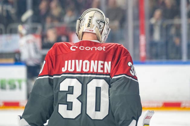The back of Janne Juvonen s mask, Cologne Sharks, 30 Cologne Sharks vs. EHC Red Bull Munich, ice hockey, Penny DEL, Matchday 5, 2026–2027 season, October 2, 2026, Cologne Sharks vs. EHC Red Bull Munich, ice hockey, Penny DEL, Matchday 5, 2026–2027 season, October 2, 2026, Cologne Copyright: xEibner-Pressefoto ThomasxHaeslerx EP_THR
