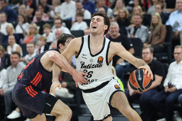 Alessandro Pajola (Partizan Belgrade), 66, in a matchup with Justinian Jessup (FC Bayern Basketball), 10, GER, FC Bayern Basketball vs. Partizan Mozzart Bet Belgrade, Basketball, EuroLeague, Matchday 3, 2026–2027 Season, October 2, 2026, GER, FC Bayern Basketball vs. Partizan Mozzart Bet Belgrade, Basketball, EuroLeague, Matchday 3, 2026–2027 Season, October 2, 2026, Munich Copyright: xEibner-Pressefoto JennixMaulx EP_JML