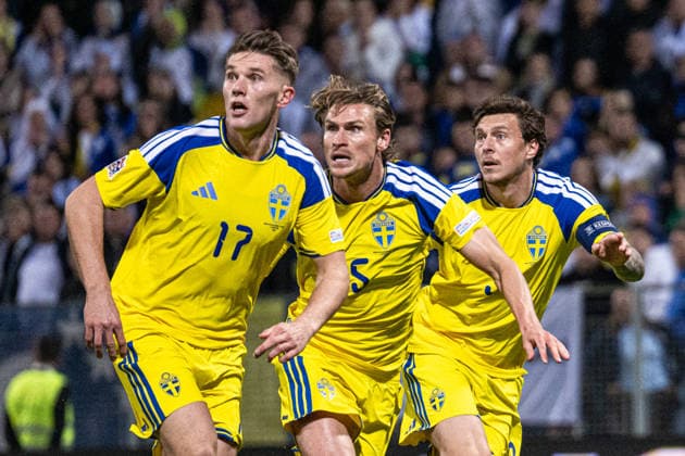 October 2, 2026: Viktor Gyökeres, Carl Starfelt, and Victor Lindelöf of Sweden during the Nations League soccer match between Bosnia and Herzegovina and Sweden on October 2, 2026 in Zenica. Photo by Ludvig Thunman. BILDBYRAN code LT LT0823 soccer football fotball Nations League UEFA Nations League Bosnia and Herzegovina Sweden Sweden A BBENG  Copyright: LUDVIGxTHUNMAN BB261002LT119