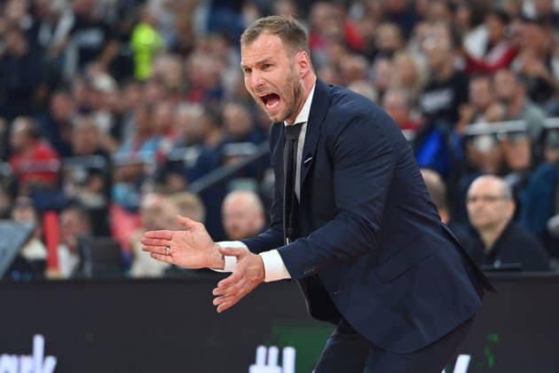 Coach Anton GAVEL (FCB), gesturing, giving instructions, single frame, cropped close-up, half-length portrait, Basketball EuroLeague, 2026–2027 season, FC Bayern Munich vs. Partizan Belgrade on October 2, 2026, S A P G A R D E N