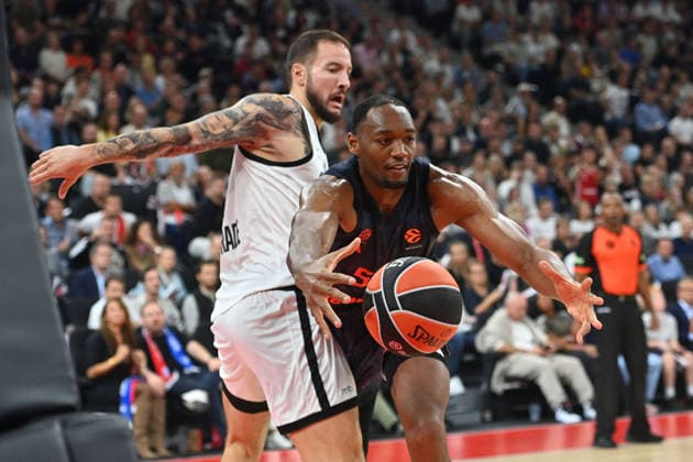 Austin WILEY FCB, Action, One-on-One Against Joffrey Lauvergne, Belgrade Basketball EuroLeague, 2026–2027 Season, FC Bayern Munich vs. Partizan Belgrade on October 2, 2026, S A P G A R D EN
