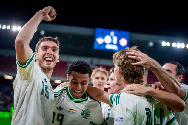 UKRAINE - NORTHERN IRELAND Ruairi McConville of Northern Ireland and Norwich City celebrates a goal during UEFA Nations League - League B - Group B2 - Matchday 3 - football match between Ukraine and Northern Ireland. Anton Malatinsky Stadium, City Arena, Trnava, Slovakia, October 02, 2026. Photo by Branislav Racko Copyright: xx _BRR0407