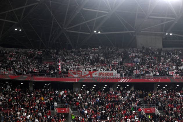 IPA89230182 - Georgia fans during the Nations League, Matchday 3, League B Group B2, between Hungary and Georgia, on October 2, 2026, at the Puskás Arena in Budapest, Hungary  Copyright: xVincenzoxOrlando IPAxSportx xx IPA89230182