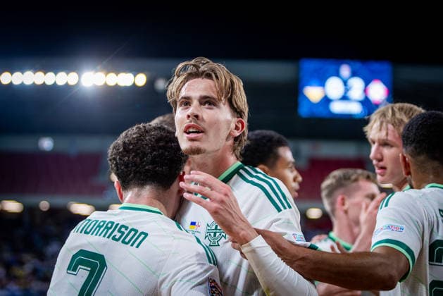 UKRAINE - NORTHERN IRELAND Isaac Price of Northern Ireland and West Bromwich Albion celebrates a goal during UEFA Nations League - League B - Group B2 - Matchday 3 - football match between Ukraine and Northern Ireland. Anton Malatinsky Stadium, City Arena, Trnava, Slovakia, October 02, 2026. Photo by Branislav Racko Copyright: xx _BRR0441