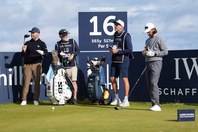 RECORD DATE NOT STATED 2nd October 2026; Kingsbarns Golf Links, Kingsbarns, Scotland; DP World Tour Golf, Alfred Dunhill Links Championship, Day 2; Tommy Fleetwood waits to play his tee shot on the 16th hole at Kingsbarns Golf Links AlecxBrown