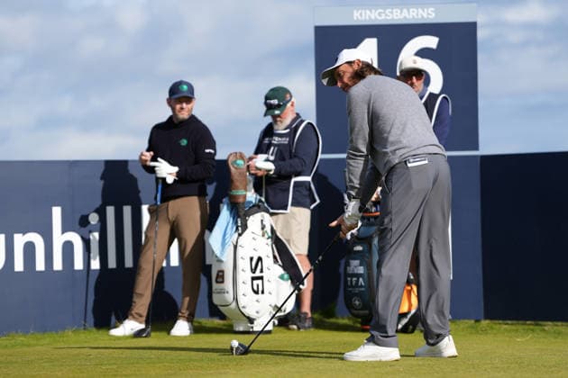 RECORD DATE NOT STATED 2nd October 2026; Kingsbarns Golf Links, Kingsbarns, Scotland; DP World Tour Golf, Alfred Dunhill Links Championship, Day 2; Tommy Fleetwood plays his tee shot on the 16th hole at Kingsbarns Golf Links AlecxBrown