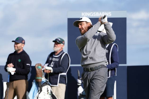 RECORD DATE NOT STATED 2nd October 2026; Kingsbarns Golf Links, Kingsbarns, Scotland; DP World Tour Golf, Alfred Dunhill Links Championship, Day 2; Tommy Fleetwood plays his tee shot on the 16th hole at Kingsbarns Golf Links AlecxBrown