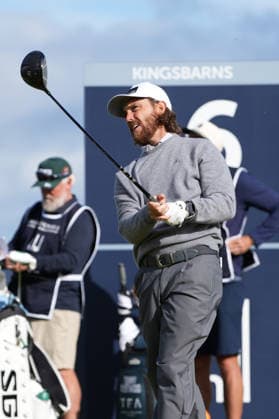 RECORD DATE NOT STATED 2nd October 2026; Kingsbarns Golf Links, Kingsbarns, Scotland; DP World Tour Golf, Alfred Dunhill Links Championship, Day 2; Tommy Fleetwood plays his tee shot on the 16th hole at Kingsbarns Golf Links AlecxBrown