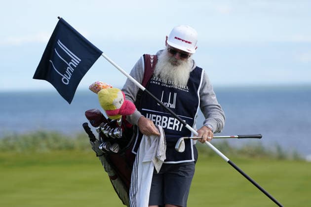 RECORD DATE NOT STATED 2nd October 2026; Kingsbarns Golf Links, Kingsbarns, Scotland; DP World Tour Golf, Alfred Dunhill Links Championship, Day 2; Lucas Herbert caddie Nick Pugh on the 15th hole at Kingsbarns Golf Links AlecxBrown