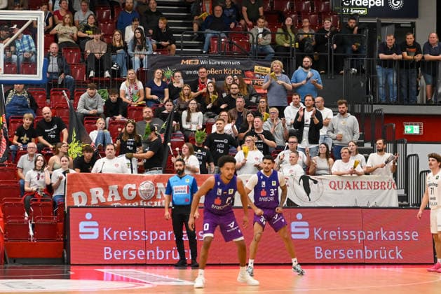 Artland Dragons Fan Section: Artland Dragons vs. BG Göttingen, 2nd Basketball Bundesliga, Pro A, Matchday 2, 2026–2027 Season, October 2, 2026, Artland Dragons vs. BG Göttingen, 2nd Basketball Bundesliga, Pro A, Matchday 2, 2026–2027 Season, October 2, 2026, Quakenbrück Copyright: xEibner-Pressefoto RobertxGertzenx EP_RGN