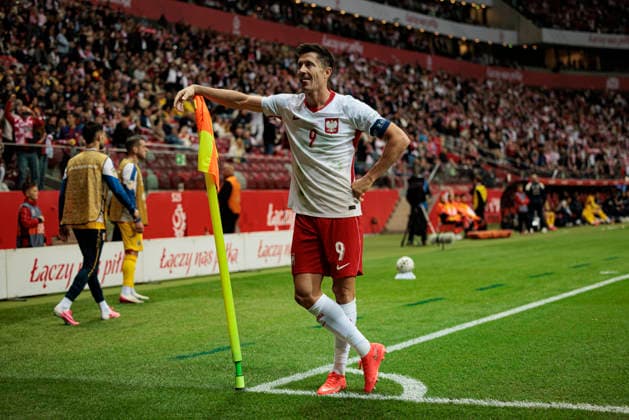 Robert Lewandowski seen celebrating after scoring goal during Nations League Division B MD1 game between national teams of Poland and Romania (Maciej Rogowski Ball Raw Images) Warsaw PGE Narodowy Poland Copyright: xMaciejxRogowskix maciejrogowski_poland_romania_2627-23