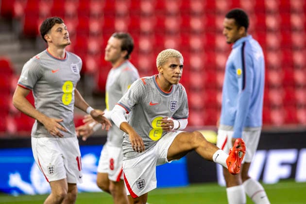 RECORD DATE NOT STATED 2nd October 2026; bet365 Stadium, Stoke-on-Trent, England; UEFA U21, U 21 Championship Qualification Football, England U21 versus Slovakia U21; Rico Lewis of England during the warm up TimxWilliams