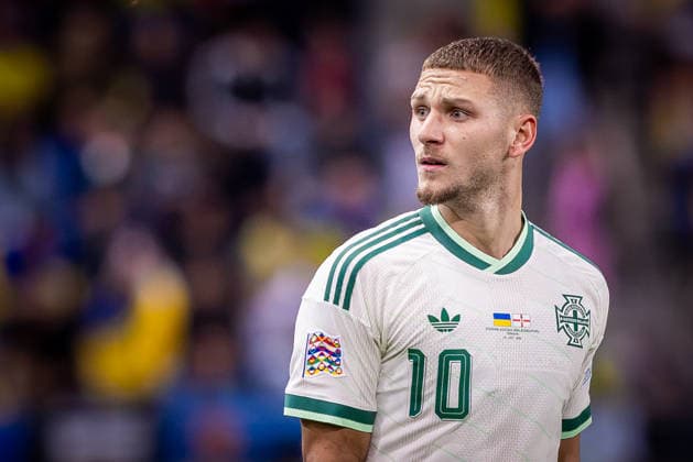 UKRAINE - NORTHERN IRELAND Jamie Donley of Northern Ireland and Luton Town during UEFA Nations League - League B - Group B2 - Matchday 3 - football match between Ukraine and Northern Ireland. Anton Malatinsky Stadium, City Arena, Trnava, Slovakia, October 02, 2026. Photo by Branislav Racko Copyright: xx 080A9061