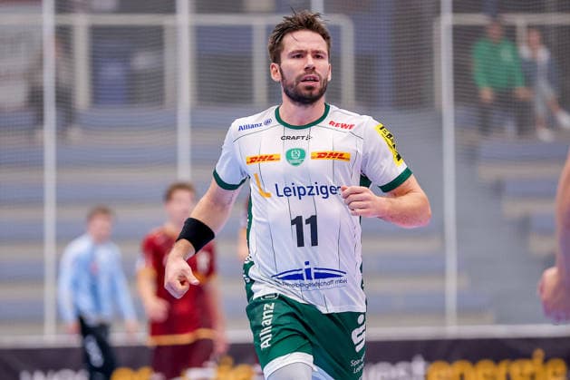 October 2, 2026, Matchday 6 of the 2nd Handball Bundesliga, TuSEM Essen vs. SC DHfK Leipzig, Lukas Binder, SC DHfK Leipzig, 11, celebrating, North Rhine-Westphalia, Germany