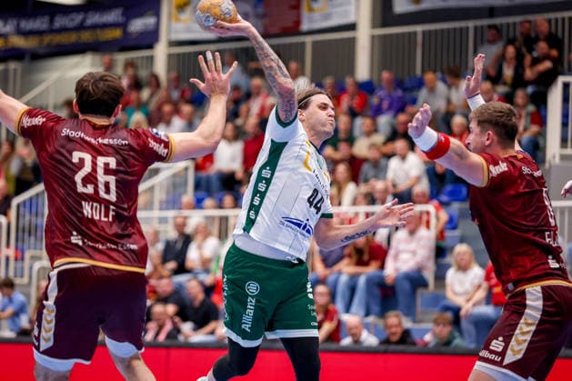 October 2, 2026, Matchday 6 of the 2nd Handball Bundesliga, TuSEM Essen vs. SC DHfK Leipzig: Dean Bombac of SC DHfK Leipzig scores 44 goals, shooting the ball toward the goal in North Rhine-Westphalia, Germany