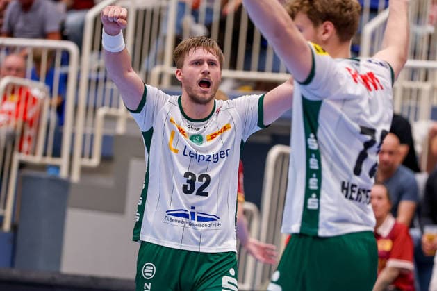 October 2, 2026, Matchday 6 of the 2nd Handball Bundesliga, TuSEM Essen vs. SC DHfK Leipzig, Franz Semper SC DHfK Leipzig 32, celebrating, North Rhine-Westphalia, Germany