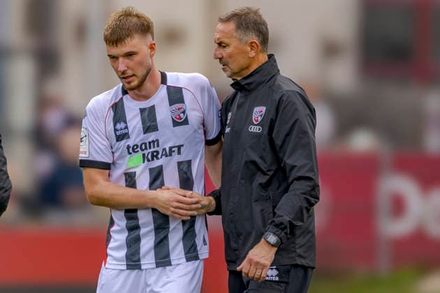 Nuremberg, Germany, October 2, 2026; Friendly Match 2026–2027: 1. FC Nuremberg vs. FC Ingolstadt 04. Pictured, from left: Benjamin Kanuric (FCI) with coach Achim Beierlorzer (FCI) as he is substituted; Sportpark Valznerweiher, Bavaria Copyright: xFotostandx xSchäferx