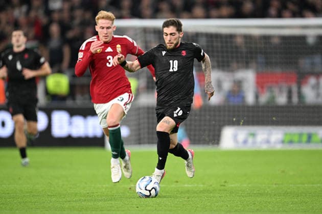 IPA89231642 - Giorgi Tsitaishvili (Georgia) during the Nations League, Matchday 3, League B Group B2, between Hungary and Georgia, on October 2, 2026, at the Puskás Arena in Budapest, Hungary  Copyright: xVincenzoxOrlando IPAxSportx xx IPA89231642