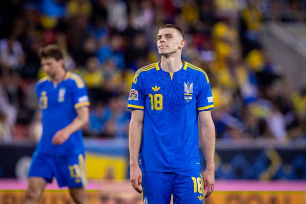 UKRAINE - NORTHERN IRELAND Oleh Ocheretko of Ukraine and Shakhtar Donetsk sad during UEFA Nations League - League B - Group B2 - Matchday 3 - football match between Ukraine and Northern Ireland. Anton Malatinsky Stadium, City Arena, Trnava, Slovakia, October 02, 2026. Photo by Branislav Racko Copyright: xx 080A0104
