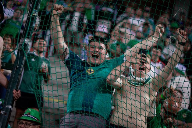 UKRAINE - NORTHERN IRELAND Fans of Northern Ireland celebrate after UEFA Nations League - League B - Group B2 - Matchday 3 - football match between Ukraine and Northern Ireland. Anton Malatinsky Stadium, City Arena, Trnava, Slovakia, October 02, 2026. Photo by Branislav Racko Copyright: xx 080A0762