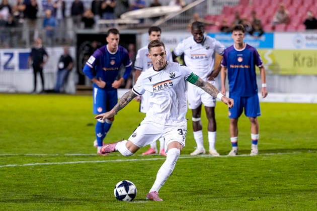 Goal scorer Marco Kehl Gomez (SVS), 33, captain, scores the 1-0 goal on a penalty kick; goal, scoring play, highlight, action, play, game scene, October 2, 2026, Sandhausen, Germany, soccer, Regionalliga Southwest, SV Sandhausen 1 vs. FC Kaiserslautern II xozx