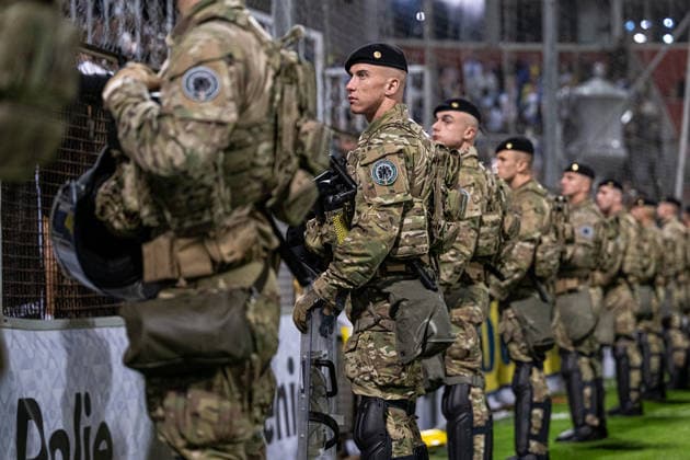 261002 Security guards during the Nations League soccer match between Bosnia and Herzegovina and Sweden on October 2, 2026 in Zenica. Photo by Ludvig Thunman. BILDBYRAN code LT LT0823 soccer football fotball Nations League UEFA Nations League Bosnia and Herzegovina Sweden Sweden A BBENG  Copyright: LUDVIGxTHUNMAN BB261002LT206