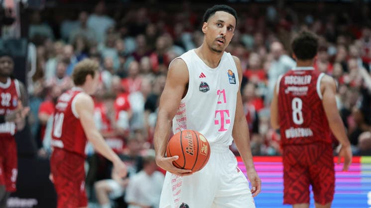 Pictured: Joel Aminu of Telekom Baskets Bonn, February 21, 2026, Fitness First Würzburg Baskets vs. Telekom Baskets Bonn, easyCredit BBL, Matchday 4, Germany, 97072, tectake Arena Würzburg, Copyright: HMBxMedia xJulienxBecker