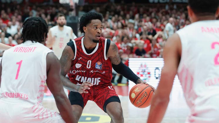 Pictured: Eddie Colbert III of the Würzburg Baskets, 0 with the ball, October 2, 2026, Fitness First Würzburg Baskets vs. Telekom Baskets Bonn, easyCredit BBL, Matchday 4, Germany, 97072, tectake Arena Würzburg, Copyright: HMBxMedia xJulienxBecker