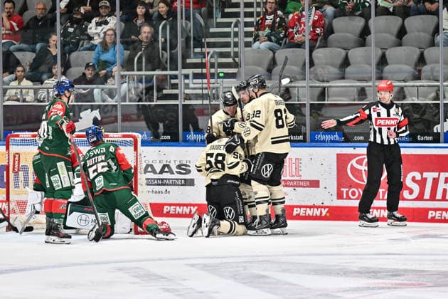 Penny DEL: Augsburger Panther vs. Grizzlys Wolfsburg, October 2, 2026, AUGSBURG, GERMANY OCTOBER 2 The visiting fans cheer after Tyler GAUDET scores to make it 5–2. Grizzlys Wolfsburg 58 Goal Scorer Joy Happy during the Penny DEL match between the Augsburger Panther and the Grizzlys Wolfsburg on Matchday 5 at Curt Frenzel Stadium Copyright: xBEAUTIFULxSPORTS Goldbergx