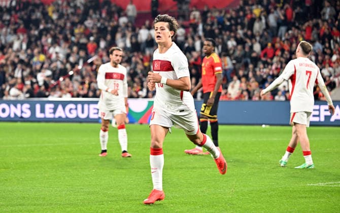 Belgium v Turkiye - UEFA Nations League LIEGE, BELGIUM - OCTOBER 02: Arda Guler (10) of Turkiye in action during the UEFA Nations League A match between Belgium and Turkiye at Maurice Dufrasne Stadium in Liege, Belgium on October 02, 2026. Dursun Aydemir Anadolu Liege Belgium. Editorial use only. Please get in touch for any other usage.  Copyright: x2026xAnadoluxDursunxAydemirx