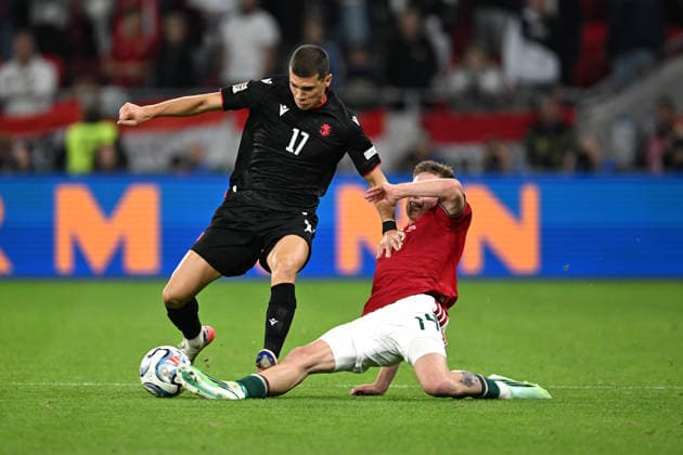 IPA89234173 - Giorgi Kvernadze (Georgia) vs. Bendeguz Bolla (Hungary) during the Nations League, Matchday 3, League B Group B2, between Hungary and Georgia, on October 2, 2026, at the Puskás Arena in Budapest, Hungary  Copyright: xVincenzoxOrlando IPAxSportx xx IPA89234173