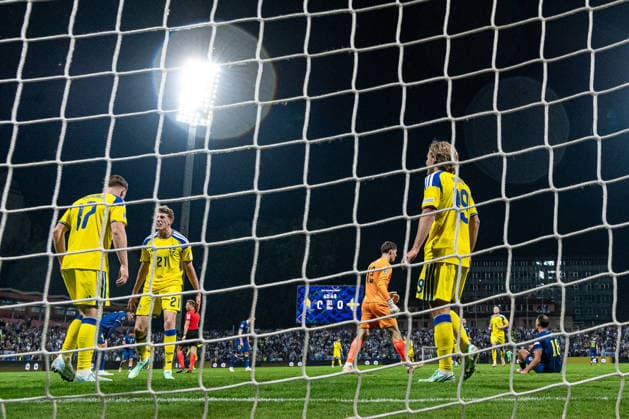 261002 Viktor Gyökeres of Sweden celebrates after the 0–1 goal during the Nations League soccer match between Bosnia and Herzegovina and Sweden on October 2, 2026 in Zenica. Photo by Ludvig Thunman, BILDBYRAN. Code: LT LT0823. soccer, football, fotball, Nations League, UEFA Nations League, Bosnia and Herzegovina, Sweden, Sweden A, BBENG, celebration Copyright: LUDVIGxTHUNMAN BB261002LT228
