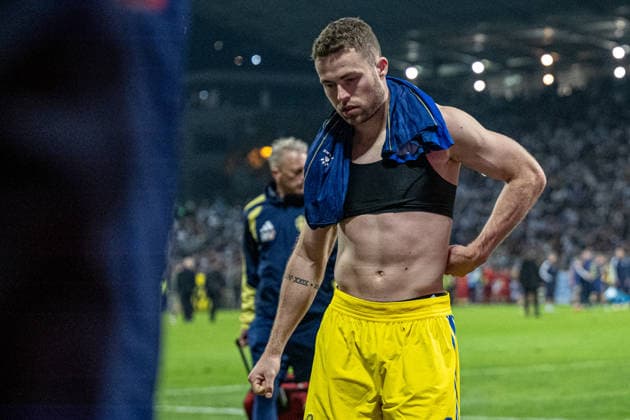 October 2, 2026: Gabriel Gudmundsson of Sweden looks dejected after the Nations League soccer match between Bosnia and Herzegovina and Sweden on October 2, 2026 in Zenica. Photo by Ludvig Thunman, BILDBYRAN, code LT LT0823, soccer, football, fotball, Nations League, UEFA Nations League, Bosnia and Herzegovina, Sweden, Sweden A, BBENG, depp Copyright: LUDVIGxTHUNMAN BB261002LT234