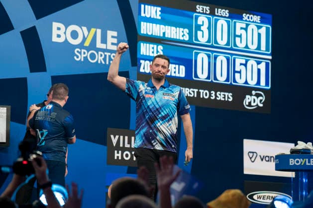 2026 BOYLE Sports World Grand Prix Luke Humphries celebrates winning against Niels Zonneveld during the 2026 Boyle Sports World Grand Prix Quarter-Finals at Mattioli Arena, Leicester, United Kingdom on 2 October 2026 Credit: Alex Young Every Second Media Editorial use only. All images are copyright Every Second Media Limited. No images may be reproduced without prior permission. Copyright: xIMAGO EveryxSecondxMediax ESM-2197-0061 AlexxYoungx xEveryxSecondxMediax