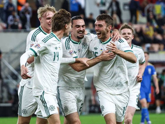 UEFA Nations League Group Stage, Anton MalatinskÃ½ Stadium, Trnava, Slovakia 2 10 2026 Ukraine vs Northern Ireland Northern Ireland s Ciaron Brown celebrates scoring his second goal with teammates Ciaron Brown celebrates scoring his second goal with teammates 2 10 2026  Copyright: xx Ukraine v N Ireland_117