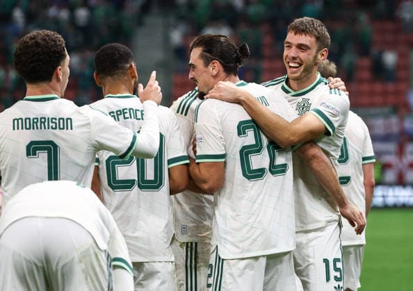 UEFA Nations League Group Stage, Anton MalatinskÃ½ Stadium, Trnava, Slovakia 2 10 2026 Ukraine vs Northern Ireland Northern Ireland s Ciaron Brown celebrates scoring his second goal with teammates Ciaron Brown celebrates scoring his second goal with teammates 2 10 2026  Copyright: xx Ukraine v N Ireland_122