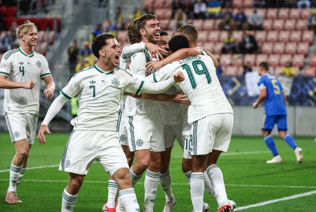 UEFA Nations League Group Stage, Anton MalatinskÃ½ Stadium, Trnava, Slovakia 2 10 2026 Ukraine vs Northern Ireland Northern Ireland s Kieran Morrison celebrates after Ciaron Brown scores a goal Kieran Morrison celebrates after Ciaron Brown scores a goal 2 10 2026  Copyright: xx Ukraine v N Ireland_060