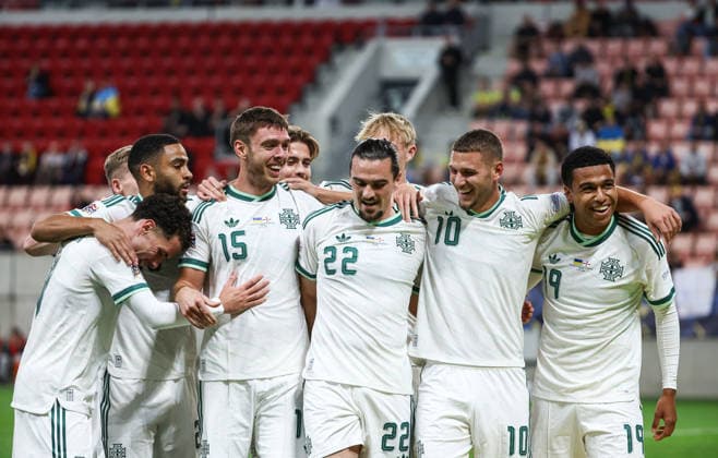 UEFA Nations League Group Stage, Anton MalatinskÃ½ Stadium, Trnava, Slovakia 2 10 2026 Ukraine vs Northern Ireland Northern Ireland s Ciaron Brown celebrates scoring a goal Ciaron Brown celebrates scoring a goal 2 10 2026  Copyright: xx Ukraine v N Ireland_063