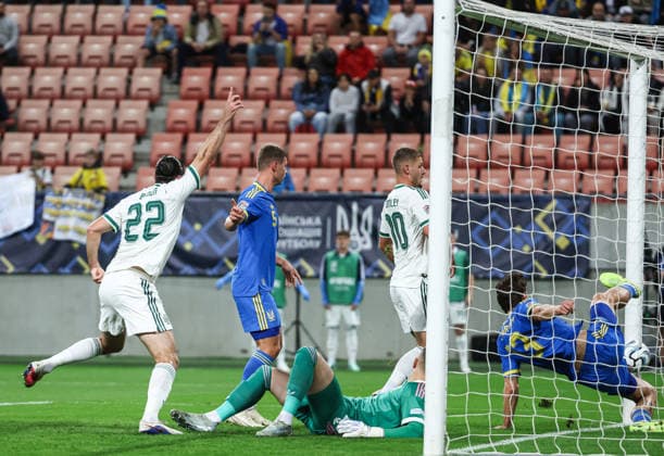 UEFA Nations League Group Stage, Anton MalatinskÃ½ Stadium, Trnava, Slovakia 2 10 2026 Ukraine vs Northern Ireland Northern Ireland s Ciaron Brown scores a goal Ciaron Brown scores a goal 2 10 2026  Copyright: xx Ukraine v N Ireland_056