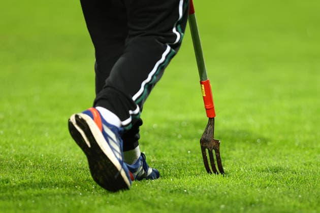 A lawn rake on the field Soccer I Men s I Regionalliga Nord I 2026–2027 Season I Matchday 12 I VfB Lübeck vs. Eimsbütteler TV I October 2, 2026 I Stadion an der Lohmühle