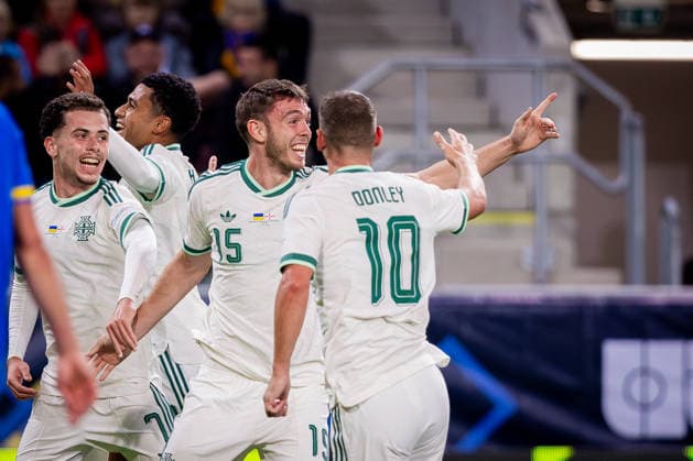 UKRAINE - NORTHERN IRELAND Ruairi McConville of Northern Ireland and Norwich City celebrates a goal during UEFA Nations League - League B - Group B2 - Matchday 3 - football match between Ukraine and Northern Ireland. Anton Malatinsky Stadium, City Arena, Trnava, Slovakia, October 02, 2026. Photo by Branislav Racko Copyright: xx 080A8781