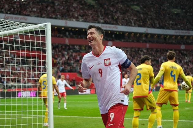 October 2, 2026, Warsaw, Masovian Voivodeship, Poland: Poland s ROBERT LEWANDOWSKI (9) celebrates after scoring a goal during a UEFA Nations League Group B4 match between the Polish and Romanian national teams at the PGE Narodowy Stadium in Warsaw. Poland went on to win against Romania 6 goals to 0. Soccer 2026: UEFA Nations League: Poland 6:0 Romania - ZUMAk204 20261002_zip_k204_017 Copyright: xRomanxKozielx