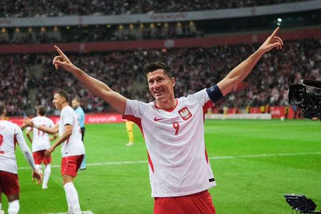 October 2, 2026, Warsaw, Masovian Voivodeship, Poland: Poland s ROBERT LEWANDOWSKI (9) celebrates after scoring a goal during a UEFA Nations League Group B4 match between the Polish and Romanian national teams at the PGE Narodowy Stadium in Warsaw. Poland went on to win against Romania 6 goals to 0. Soccer 2026: UEFA Nations League: Poland 6:0 Romania - ZUMAk204 20261002_zip_k204_019 Copyright: xRomanxKozielx