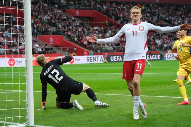 October 2, 2026, Warsaw, Masovian Voivodeship, Poland: Poland s KAROL SWIDERSKI (11) celebrates after a Romania own-goal during a UEFA Nations League Group B4 match between the Polish and Romanian national teams at the PGE Narodowy Stadium in Warsaw. Poland went on to win against Romania 6 goals to 0. Soccer 2026: UEFA Nations League: Poland 6:0 Romania - ZUMAk204 20261002_zip_k204_022 Copyright: xRomanxKozielx