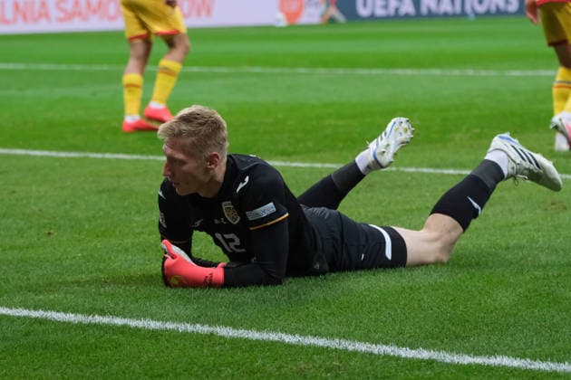 October 2, 2026, Warsaw, Masovian Voivodeship, Poland: Romania s goalkeeper OTTO HINDRICH (12) in action during a UEFA Nations League Group B4 match between the Polish and Romanian national teams at the PGE Narodowy Stadium in Warsaw. Poland went on to win against Romania 6 goals to 0. Soccer 2026: UEFA Nations League: Poland 6:0 Romania  - ZUMAk204 20261002_zip_k204_048 Copyright: xRomanxKozielx